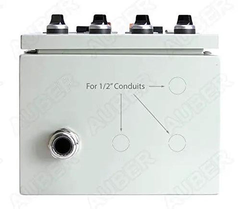 Heavy Duty Powder Coating Oven Control Panel Workhorse With Wall Mount Enclosure And Hangers front view with conduit markings
