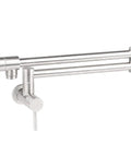 Stainless Pot Filler Faucet Wall Mount With Stretchable Double Joint Swing Arm Single Hole 2 Handle Brushed Finish