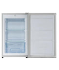 Top Notch 3 Cubic Ft Compact Upright Freezer Fingerprint Resistant Stainless Steel Finish with adjustable shelves.