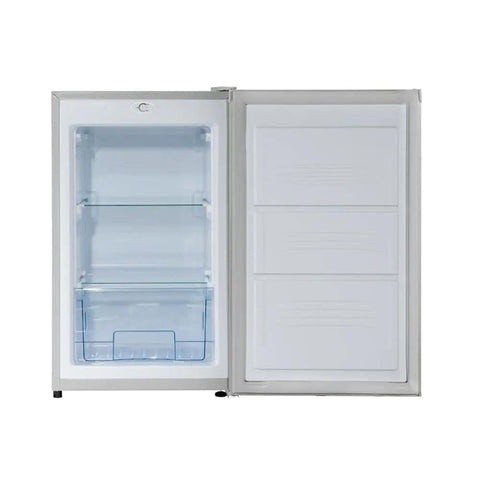 Top Notch 3 Cubic Ft Compact Upright Freezer Fingerprint Resistant Stainless Steel Finish with adjustable shelves.