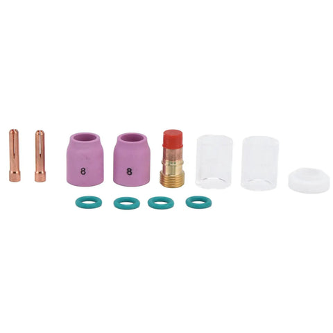 Pro Grade Welding Accessory Kit With Glass Gas Lens Set, Ceramic Nozzles, Copper Components, 12 Pieces, 2.4mm Tips For WP17 WP18 WP26