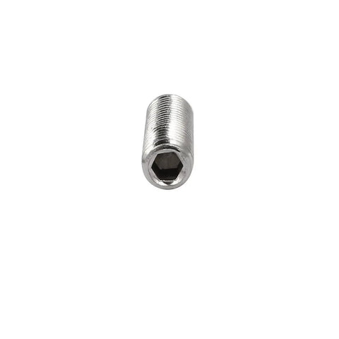 Pro Grade M4 X 16 Millimeter 304 Stainless Steel Ball Point Set Screws Featuring A Rock Solid Hex Socket Drive For Tough Jobs Built To Last 10 Piece Box, close-up view of a hex socket set screw.