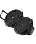 Pair of black mini spring-lock cable pass-through ports, 1.5 in outer diameter, 1 in inner diameter