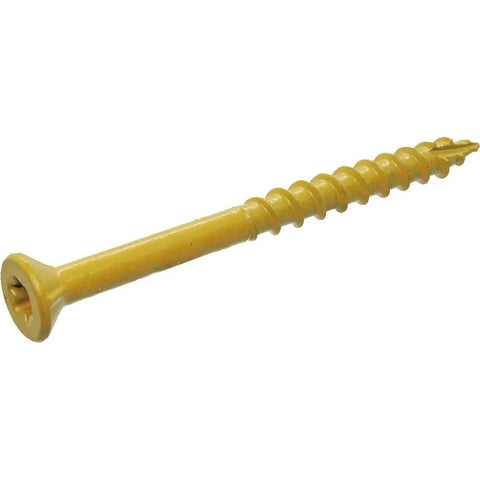 PrimeGuard Plus Wood To Wood Deck Screw Tan Two And One Half Inch Self Starting Type 17 Point Six Sided Star Drive Bugle Head Exterior Weather Resistant 1 Pound Box