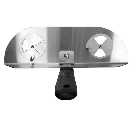 Front view of Vented Wood Fire Door For Version 1 Gozney Dome Pizza Oven with adjustable vents and heat safe handle