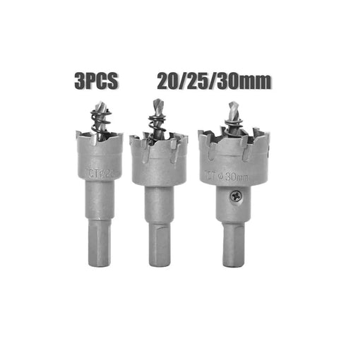 3PCS 20/25/30mm TCT carbide hole saw set for metal and plastic drilling, Get Ready For Heavy Duty Metal And Plastic Drilling With This Awesome 3 Piece Tct Carbide Hole Saw Set Featuring 20mm 25mm And 30mm Bits That Lock Stable, Drill Clean And Cut Tough Materials Like A Boss Without Any Slippage Or Hassle..