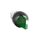 Illuminated Rotary Switch With Red Knob Operating Head For Industrial Use M2SS1 M2SS2 M3SS1-11R G L Heavy-Duty Pushbutton Rotary Control For Panels Machine-Grade M3SS2-11G Compatible, green lens front view
