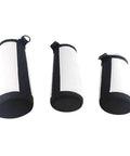 Three Ten Pack Neoprene Water Bottle Carrier Sleeves For Heat Press Sublimation Tumbler Cup Carrier Pouch with black trim on white.