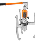 Front view of VEVOR hydraulic gear puller with orange handle and three jaws