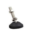 Built Tough Plumb Level Adjustable Furniture Leveling Feet with swivel articulating legs and rubber cap for stability.