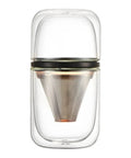 Hella Smooth On The Go Travel Coffee Pot And Premium Borosilicate Glass Capsule Set For Cold Brew Iced Coffee Maker Coffee Dripper Tea Brewer Double Wall Sharing Tumbler In Sleek Black with mesh strainer.