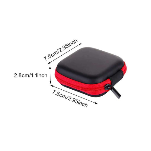 6 Pack Tough As Nails PU Hard Shell Earbud Cases in black and red, measuring 7.5x7.5x2.8cm, ideal for wireless earbuds protection.