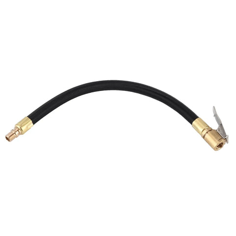 Heavy Duty Rubber Tire Inflator Hose Rated To 300 Psi with brass adapter and black rubber tube for durable tire inflation.