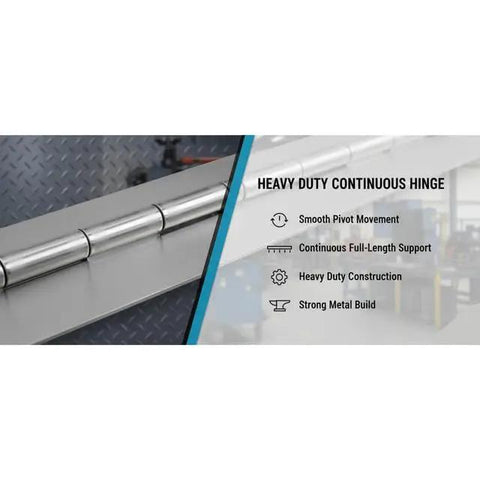 Heavy Duty Aluminum Continuous Hinge With Weld On Design For Metal Fabrication Featuring 4 Inch Open Width And 72 Inch Length, showcasing smooth pivot and strong build.