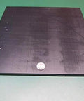 UHMW PE Black Sheet, 3/8 inch thick, 12x12 inches, impact-resistant surface, ASTM D 4020 05 compliance, front view with coin for scale.