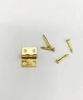 Golden One Twelfth Scale Dollhouse Door Hinges With Screws Set Of Four Hinges And Sixteen Screws For One Twelfth Scale Miniature Doors Cabinets And Furniture DIY Projects Realistic Finish Easy Installation, showing one hinge and four screws.
