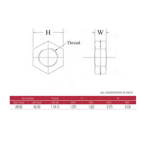 Tough As Nails Chromoly Heim Joints With Bung 1 Inch Bore 1-1/4-12 Threads Right And Left Hand Rod Ends Kit dimensions diagram
