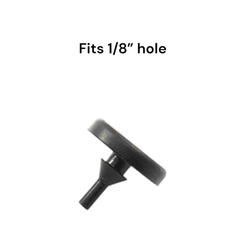 Round Rubber Bumper With Pull Through Mount For One Eighth Inch Hole In One Eighth Inch Thick Material Seven Eighths Inch Diameter side view.