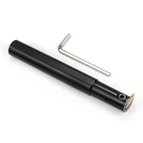 Five Eighth Inch Shank Grooving Cutoff Tool Holder Boring Bar With Four Point Nine Inch Overall Length For Pro Grade Tool Life And Faster Cutting Low Friction Machining With Carbide Insert MGMN200 Model MGIVR2016-2 showing side view and included tool