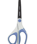 Ultra Edge Titanium Fused Scissors 8 Inch 3 Pack Pro Grade Sharp Blades With Comfort Grip All Purpose Cutter in white and blue handle.