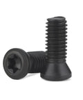 Close-up of Thirty Pack M2.5 X 6mm Grade 12.9 High Tensile Torx Screws Black Oxide Alloy Steel Fasteners.