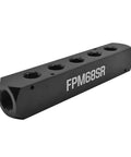 Aluminum Rectangle Pneumatic Manifold With Two Inlets And Five Outlets, Black Anodized Finish, side view showing ports