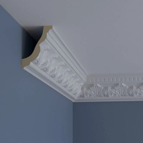 Devon Crown Molding, Lightweight Solid Urethane, Factory Primed For Quick Easy Install, 4.5 In High, 3.25 In Projection, 5.5 In Face, 94.5 In Length