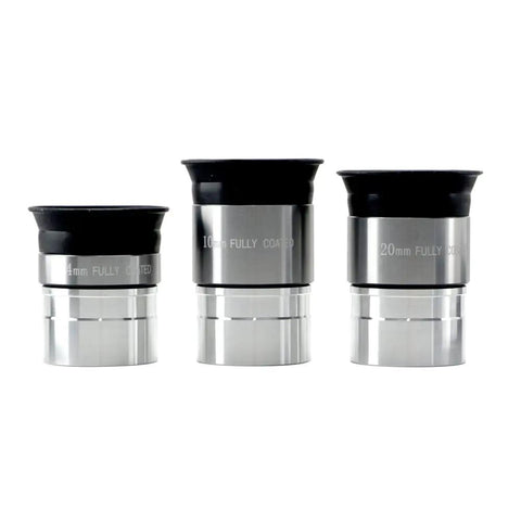 1.25 Inch Multi-Coated Telescope Eyepiece Set With Soft Eyecups 4mm 10mm And 20mm For Beginners And Pros, front view