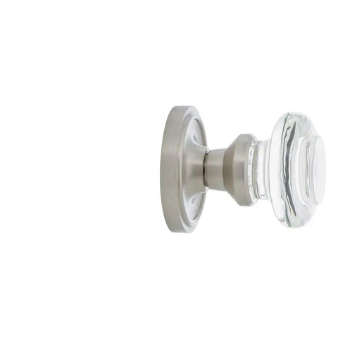 Classic Rosette Round Clear Crystal Door Knob for Vintage Restorations Lead Free Crystal Durable Interior Door Hardware with Retro Charm shown in side view