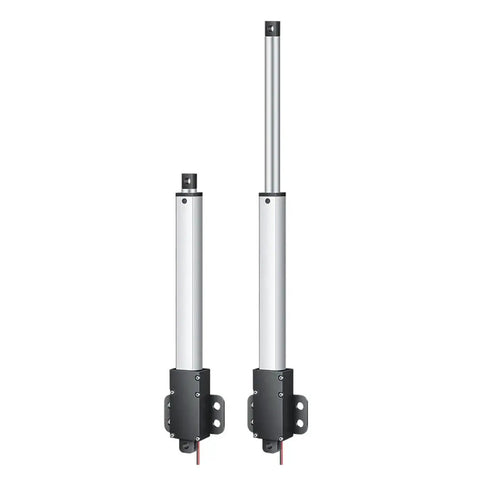 Heavy Duty Telescopic Linear Actuator 6-24V 10-200 Millimeter Stroke Built Tough Aluminum Housing IP54 IP65 Rated Industrial Grade With Front And Rear Mounting Brackets For Flexible Installation In Tight Spaces, extended and retracted