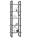 5 Tier Industrial Bookcase Tall Concrete Grey Bookshelf with Black Metal Frame built to last, displaying decor and books