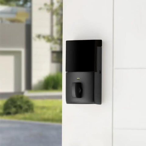 High End Oil Rubbed Bronze Touchscreen Deadbolt With Zwave Smart Home Link And Keyless Entry Crafted From Solid Brass on a door.