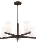 Astoria Chandelier Pendant Light In Sleek Steel showing bronze finish with opal glass shades, modern design for living room