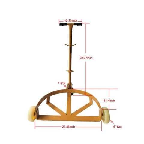 Heavy Duty 55 Gallon Oil Drum Hand Truck Hauler 1200 Lb Capacity Steel Barrel Roller Cart with detailed measurements.