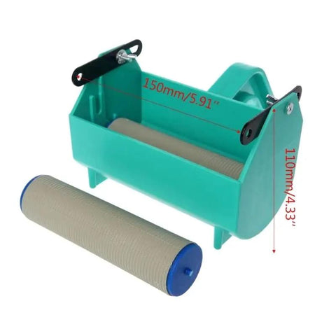 Durable Plastic Professional Grade 5 Inch Diy Paint Roller For Walls Straight Up Easy Texture Brush Game Changing Home Decor Tool No Sweat Wallpaper Pattern Applicator Comfort Grip Handle, shown with blue roller and green tray.