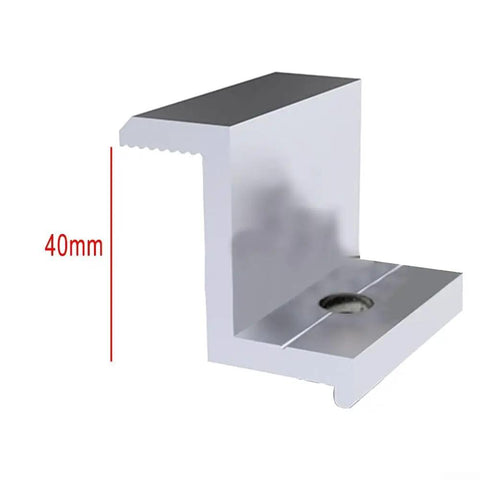 Ten Piece Heavy Duty Solar Panel Mount End Clamps With Rock Solid Aluminum Z Brackets 40mm aluminum clamp for secure PV module mounting.
