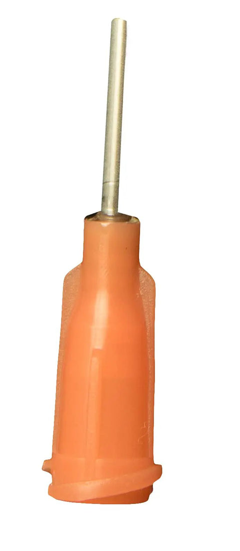 Precision Glue Syringe For Flatback Rhinestones And Hobby Crafts, 5 mL With 15 Gauge Orange Tip, close-up of orange tip