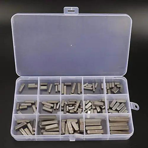 Feather Key Set 140 Pcs Round Ended Square Parallel Keys Kit With 3, 4, 5, 6 Mm Sizes in open storage box