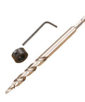 Professional 38 Inch Depth Stop Collar With Hex Shank Twist Step Drill Bits Kit Perfect For Kreg Manual Pocket Hole Jig Woodworking And Drilling Tools That Are Tough As Nails. Hex shank drill bit, depth stop collar, and hex key on white background.
