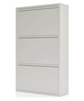 Slim 3 Flip Drawer Shoe Storage Cabinet, Hidden Narrow Wall Mount Metal Shoe Rack For Entryway, White, Space Saving Organizer