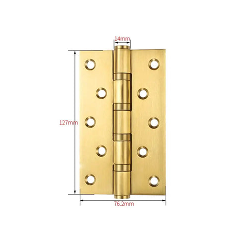 Gold door hinge with dimensions, 127mm x 76.2mm, part of Three Pack Soft Close Door Hinges For Cabinets And Closets, Thickened Quiet Flat Hinge.