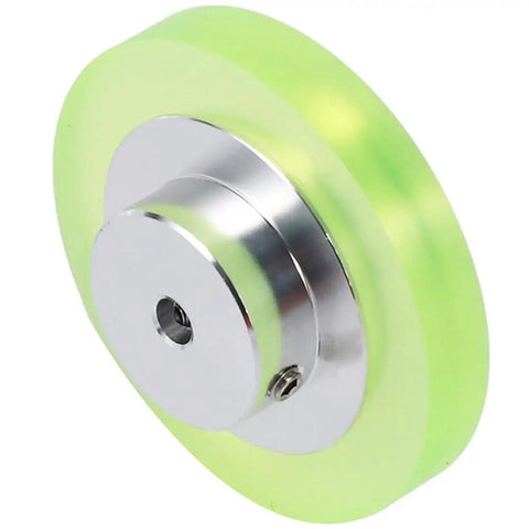 200mm Aluminum Polyurethane Industrial Encoder Wheel With 20mm Aluminum Mounting Bracket, silver and green