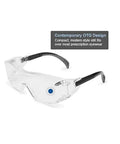 Top Shelf Otag Protective Safety Glasses With Sleek Gray Polycarbonate Lenses And Easy Slide Black Temples Engineered To Fit Over Prescription Frames Scratch Resistant Impact Proof Bulk Carton Of Ten Pairs. Clear OTG design safety glasses with black temples.