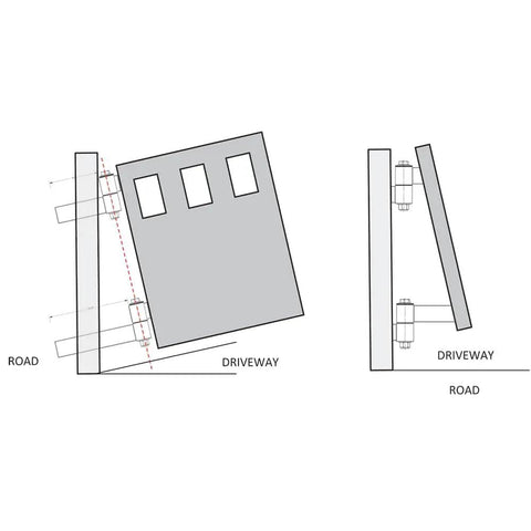 Heavy Duty 6 Inch Weld On Strap Gate Hinge Built Tough With Smooth Rolling Sealed Bearings side view with road and driveway angles.