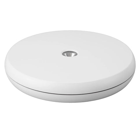 Premium 10 Inch Electric Rotating Display Stand With Bright LED Lights And Zero Noise Motorized Turntable side view in white color.