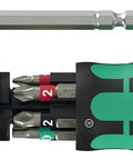 Compact 6 Piece Ratchet Set 20 RA R With Built In Fine Tooth Ratchet featuring handle with bits and telescopic blade.