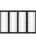 Premium Aluminum Bifold Door 120X96 Black With Four Low E Tempered Glass Panels, front view, sleek design suitable for indoor use.