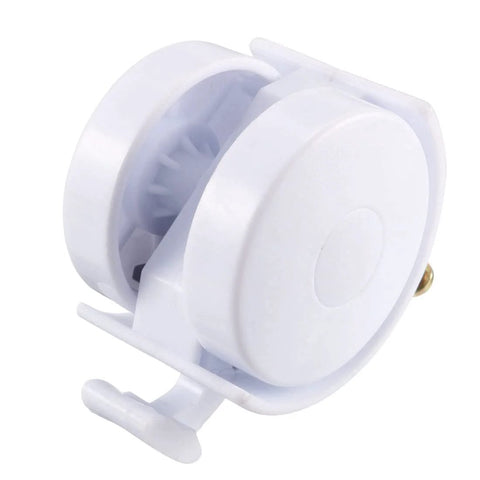Swivel Caster Set One Point Five Inch Grip Neck White Plastic Casters With Brakes And Mounting Socket Four Pack Thirty Nine Millimeter Wheels Five Kilogram Capacity Per Wheel Quiet Rolling close-up view