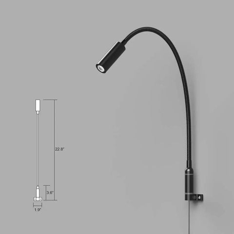 Wall Mounted Reading Light With Touch Dimmer LED 3W Warm White 3000K Black Metal Gooseneck Adjustable Arm On Off Dimming Switch Dimmable