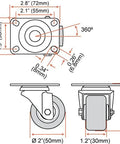 Dimensional diagram of 2 Inch Heavy Duty Polyurethane Caster Wheels With Double Ball Bearing Industrial Grade Solid Low Profile Smooth And Silent 1000 Lb Capacity Pack Of 4 Non Marking Floor Protection For Industrial Carts And Dollies Quiet Operation
